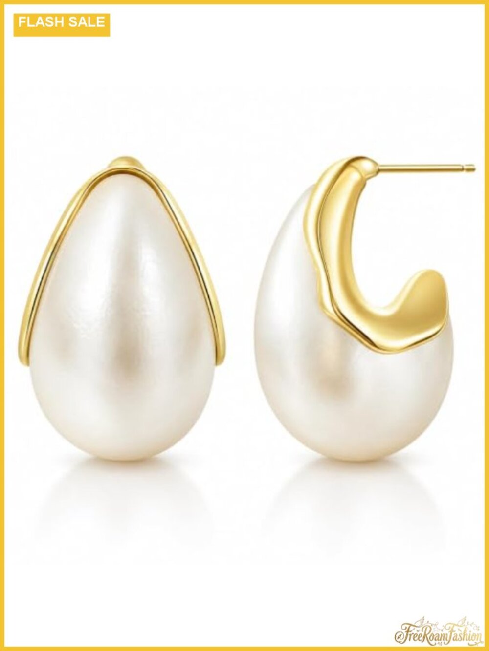Big Pearl Drop Earrings Teardrop Bridal Wedding Chunky Gold Alloy Women